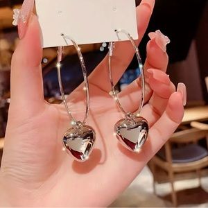 Chic Drop Earrings Trendy Heart Design Golden Or Silvery